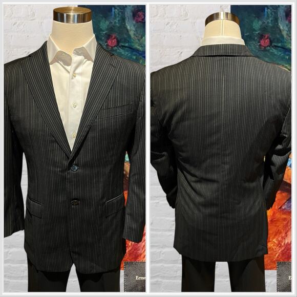 Ermenegildo Zegna 40R Black with Emerald Green Gray Dotted Stripe Blazer - Picture 8 of 16